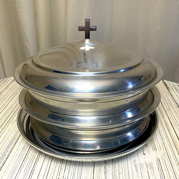 Communion Serving Tray Set Vintage Silver Tone - Picture 1 of 11